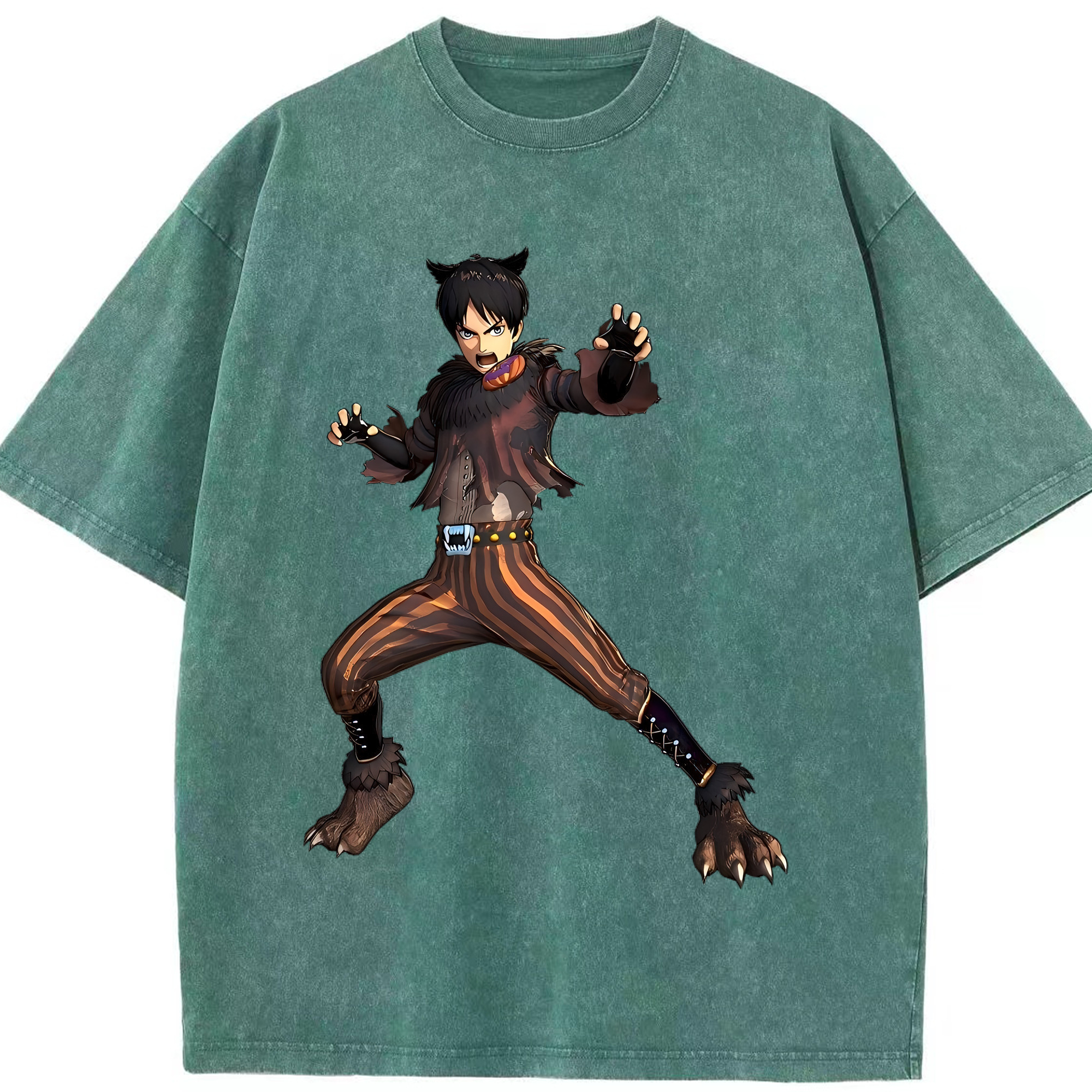 （画像用） 進撃の巨人 エレン･イェーガー Attack on Titan Eren Jäger 綿100% ヴィンテージ風 半袖Tシャツ（フロントプリント）